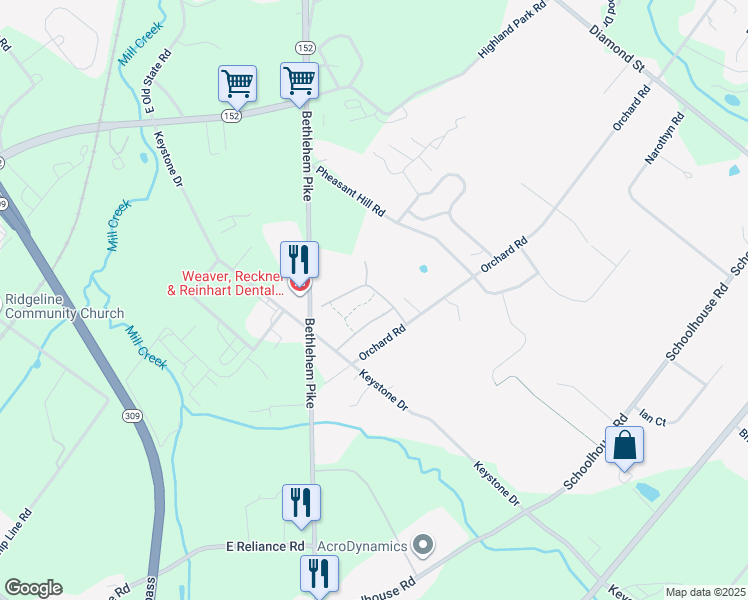map of restaurants, bars, coffee shops, grocery stores, and more near 161 Dorchester Drive in Sellersville
