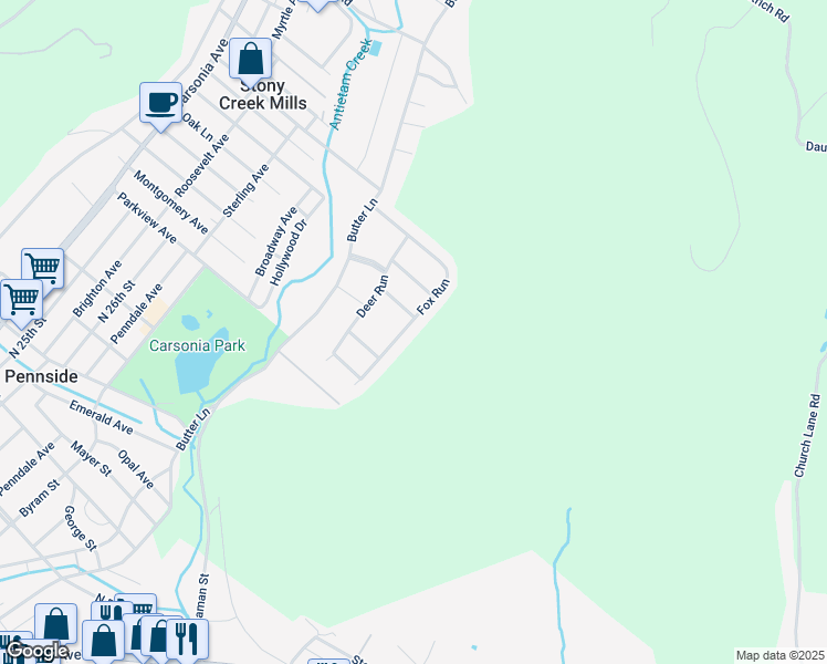 map of restaurants, bars, coffee shops, grocery stores, and more near 1098 Fox Run in Reading