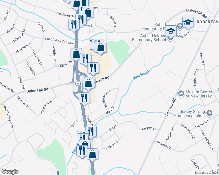 map of restaurants, bars, coffee shops, grocery stores, and more near 31 Marc Drive in Manalapan Township