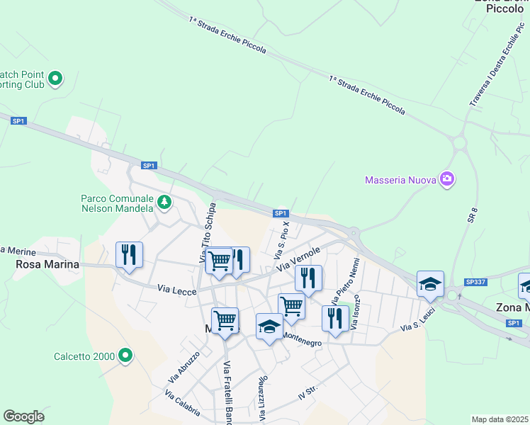 map of restaurants, bars, coffee shops, grocery stores, and more near 35 Via San Francesco D'Assisi in Merine