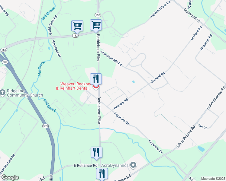 map of restaurants, bars, coffee shops, grocery stores, and more near 209 Dorchester Drive in Sellersville