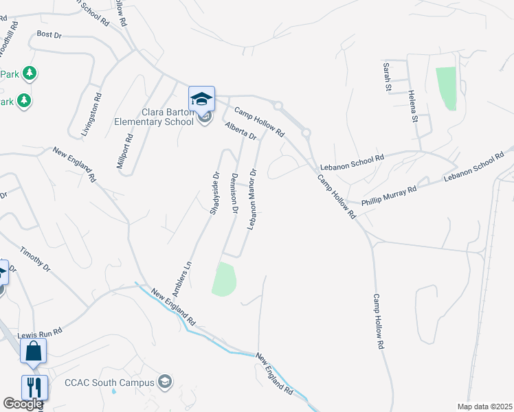 map of restaurants, bars, coffee shops, grocery stores, and more near 507 Lebanon Manor Drive in West Mifflin