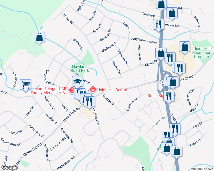 map of restaurants, bars, coffee shops, grocery stores, and more near 3 Millay Road in Marlboro Township