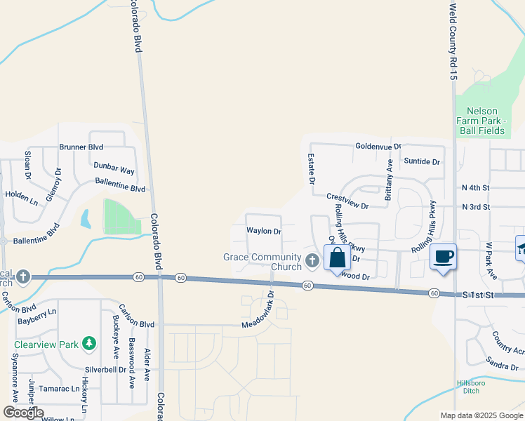 map of restaurants, bars, coffee shops, grocery stores, and more near 2225 Podtburg Circle in Johnstown