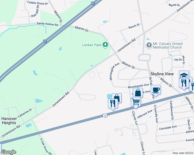 map of restaurants, bars, coffee shops, grocery stores, and more near 156 Emma Circle in Harrisburg