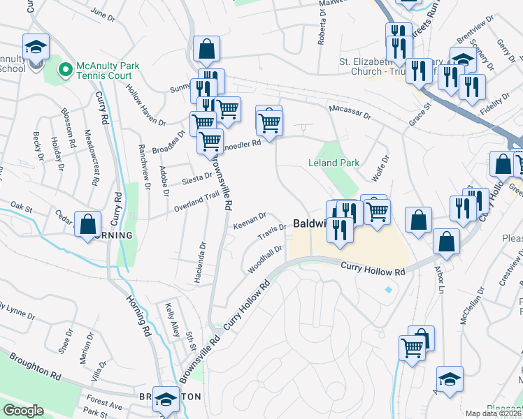 map of restaurants, bars, coffee shops, grocery stores, and more near 5354 Keeport Drive in Pittsburgh