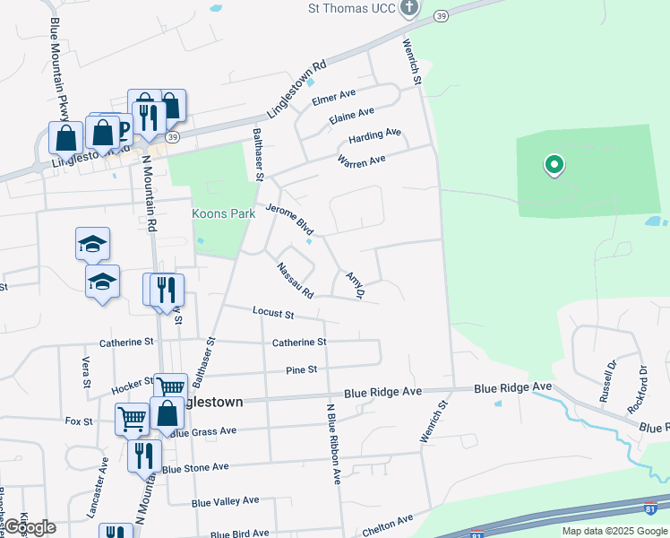 map of restaurants, bars, coffee shops, grocery stores, and more near 8 Amy Drive in Harrisburg