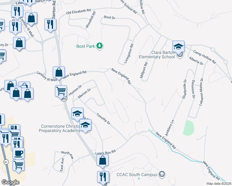 map of restaurants, bars, coffee shops, grocery stores, and more near 540 Lisa Drive in West Mifflin