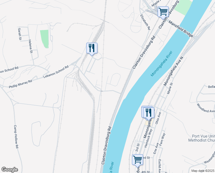 map of restaurants, bars, coffee shops, grocery stores, and more near 144 Kings Road in West Mifflin