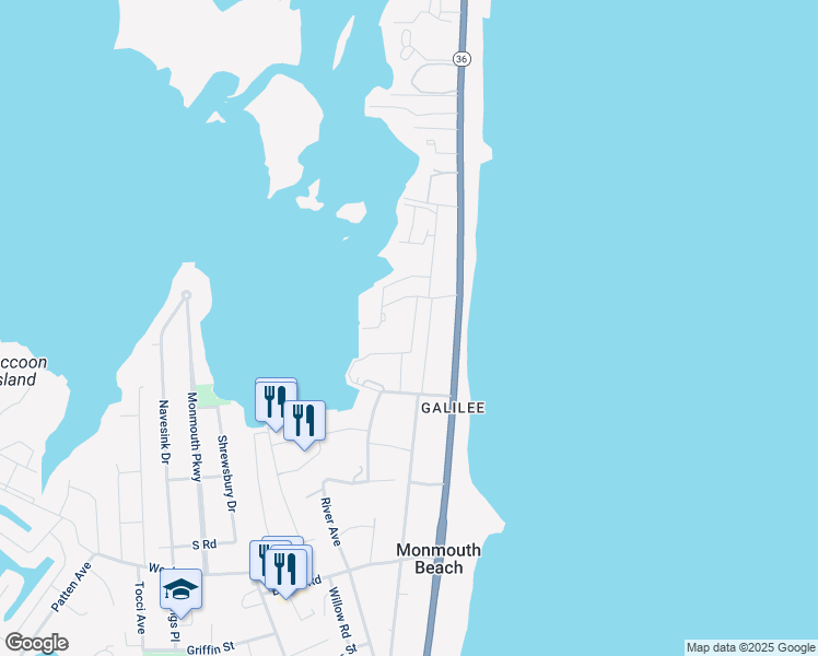 map of restaurants, bars, coffee shops, grocery stores, and more near 82 Seaview Avenue in Monmouth Beach