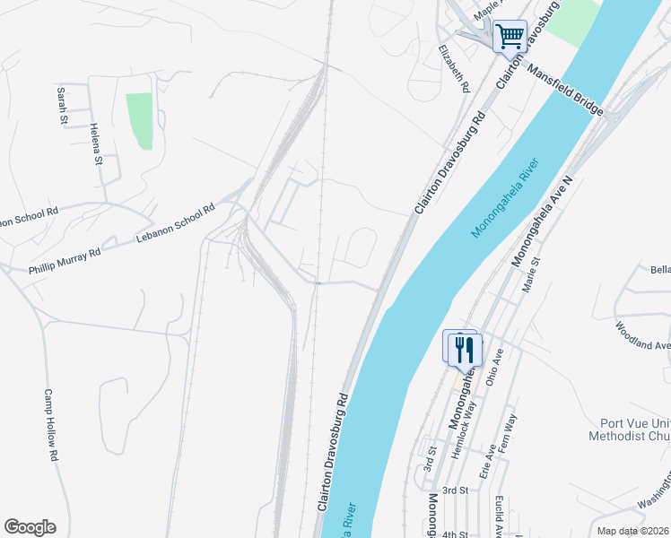 map of restaurants, bars, coffee shops, grocery stores, and more near 144 Kings Road in West Mifflin
