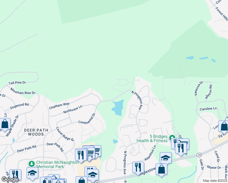 map of restaurants, bars, coffee shops, grocery stores, and more near 413 Park View Drive in Harrisburg