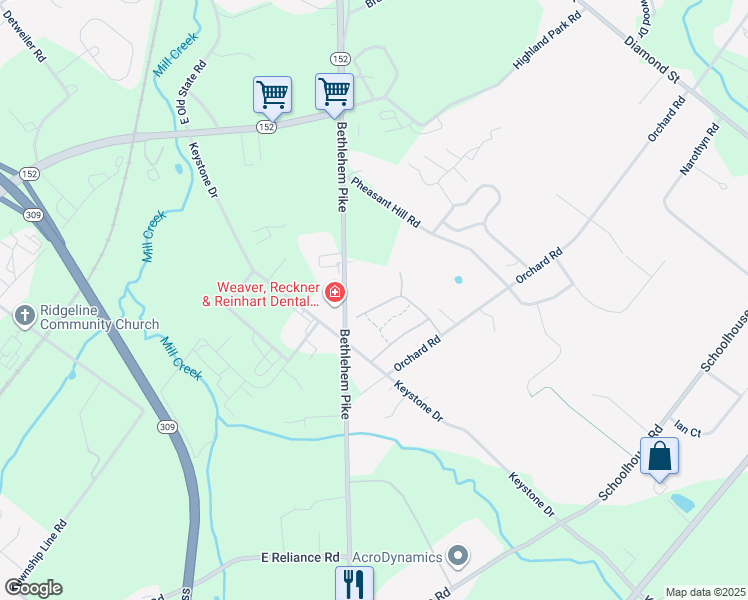 map of restaurants, bars, coffee shops, grocery stores, and more near 216 Dorchester Drive in Sellersville