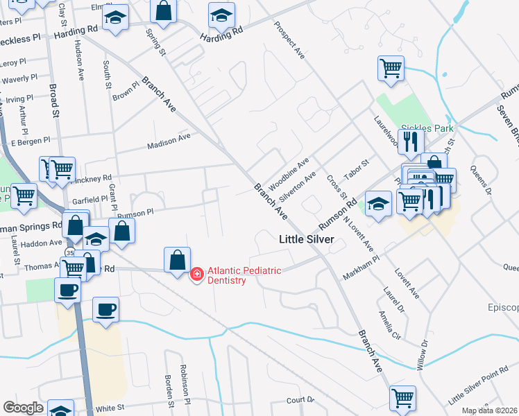 map of restaurants, bars, coffee shops, grocery stores, and more near 309 Branch Avenue in Little Silver