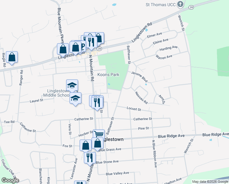 map of restaurants, bars, coffee shops, grocery stores, and more near 1217 Laporte Street in Linglestown