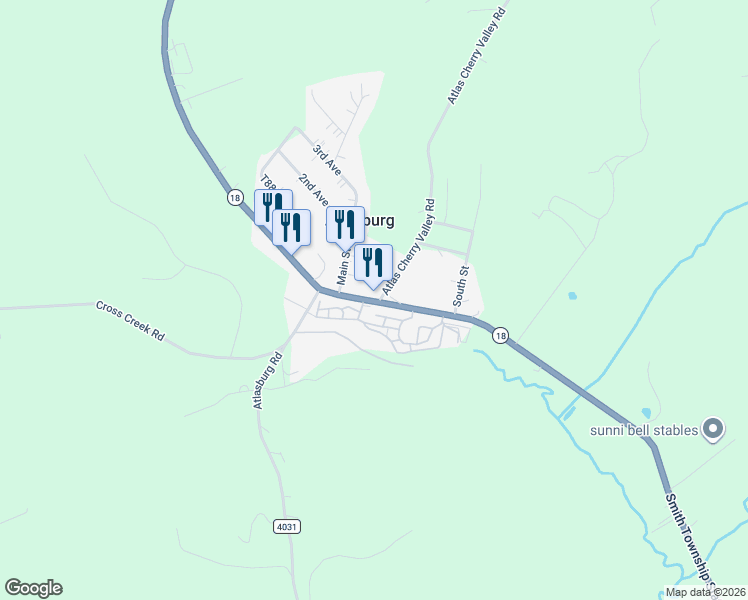 map of restaurants, bars, coffee shops, grocery stores, and more near 1576 Smith Township State Road in Atlasburg
