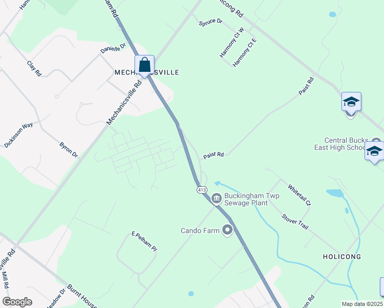map of restaurants, bars, coffee shops, grocery stores, and more near 3117 Durham Road in Doylestown