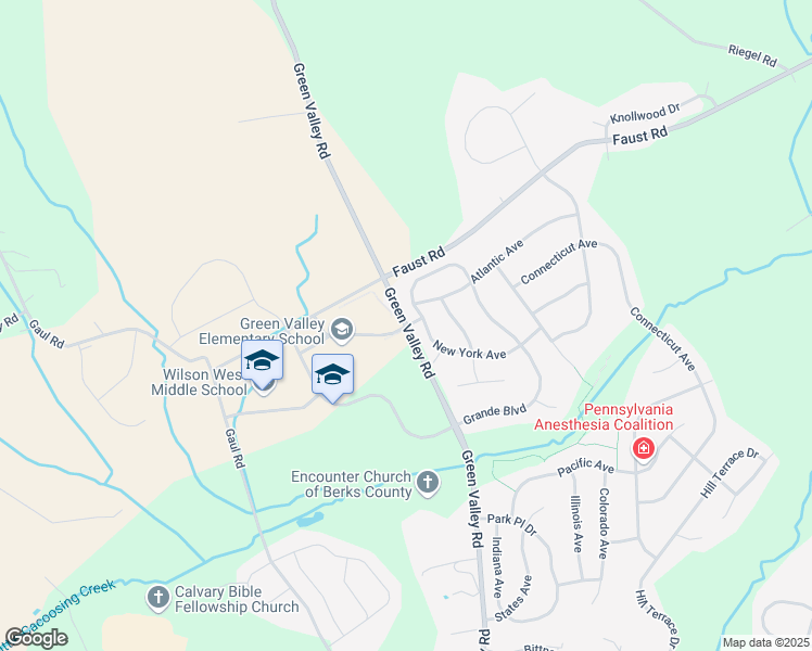 map of restaurants, bars, coffee shops, grocery stores, and more near 270 Green Valley Road in Reading