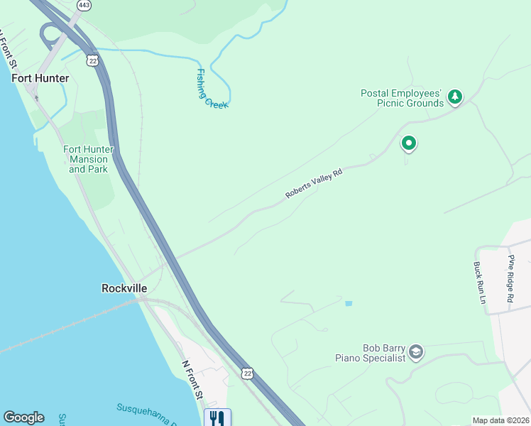map of restaurants, bars, coffee shops, grocery stores, and more near 1025 Roberts Valley Road in Harrisburg