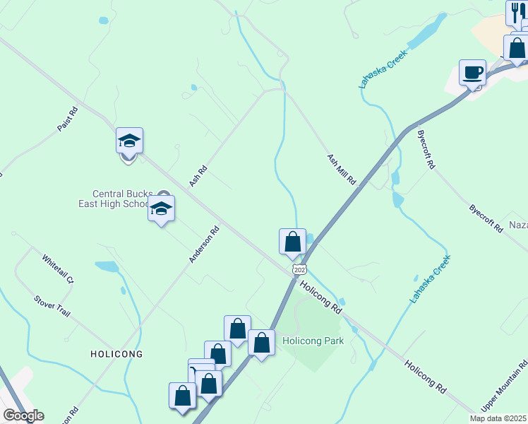 map of restaurants, bars, coffee shops, grocery stores, and more near 2651 Holicong Road in Doylestown