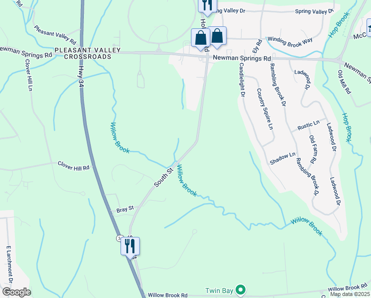 map of restaurants, bars, coffee shops, grocery stores, and more near 34 South Holmdel Road in Holmdel