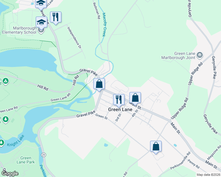 map of restaurants, bars, coffee shops, grocery stores, and more near 652 Macoby Street in Green Lane