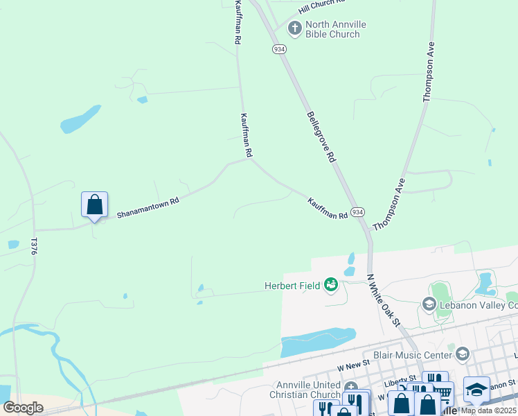 map of restaurants, bars, coffee shops, grocery stores, and more near 250 Kauffman Road in Annville