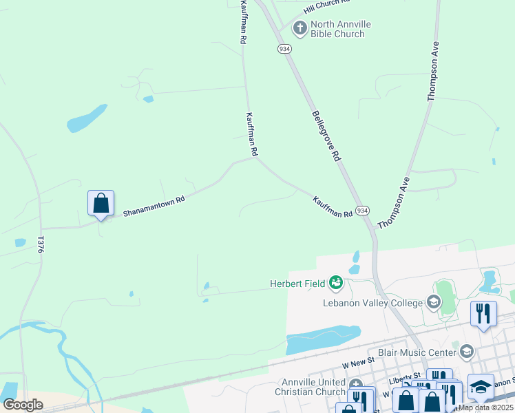 map of restaurants, bars, coffee shops, grocery stores, and more near 250 Kauffman Road in Annville