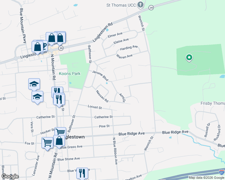 map of restaurants, bars, coffee shops, grocery stores, and more near 2 Sunny Drive in Harrisburg