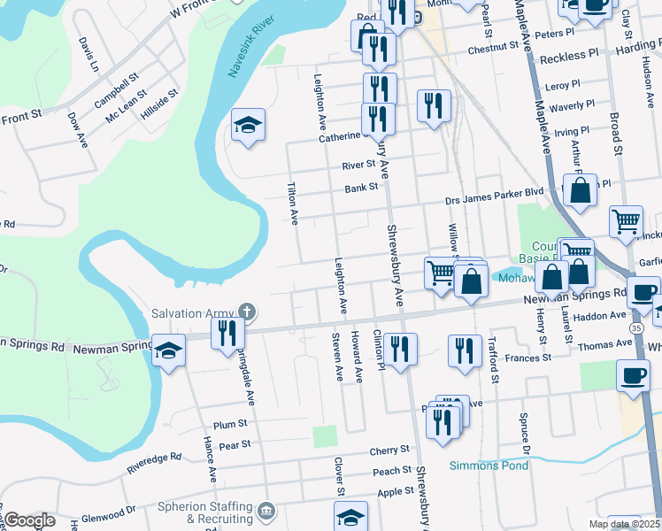 map of restaurants, bars, coffee shops, grocery stores, and more near 84 Sunset Avenue in Red Bank