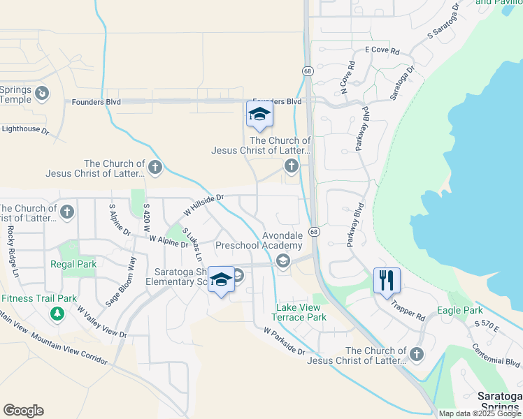 map of restaurants, bars, coffee shops, grocery stores, and more near 1256 South Old Farm Road in Saratoga Springs