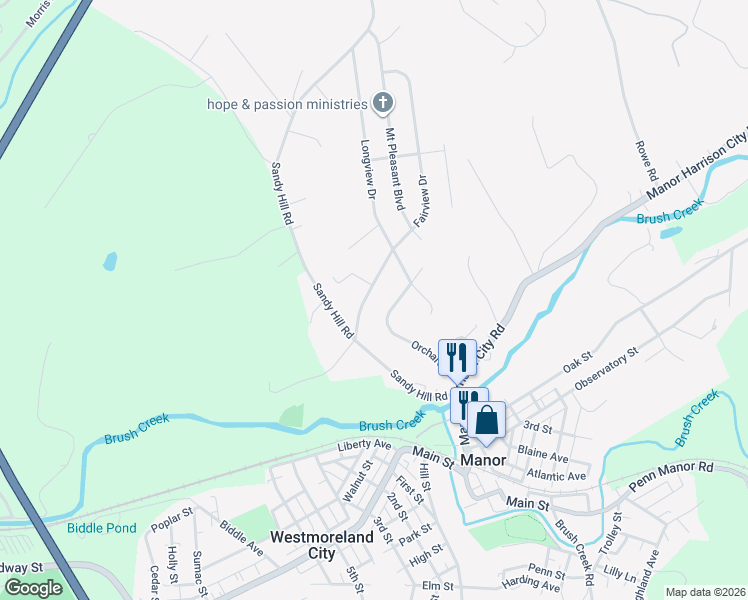 map of restaurants, bars, coffee shops, grocery stores, and more near 139 Orchard Drive in Manor