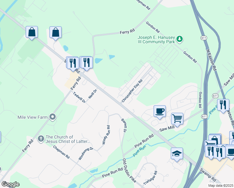 map of restaurants, bars, coffee shops, grocery stores, and more near 4833 Swamp Road in Doylestown