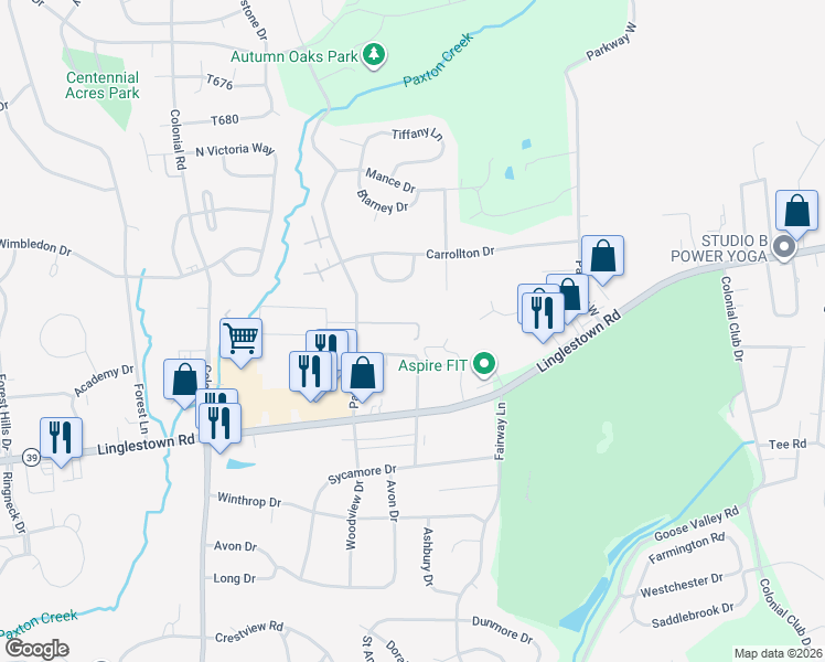 map of restaurants, bars, coffee shops, grocery stores, and more near 2411 Patton Road in Harrisburg
