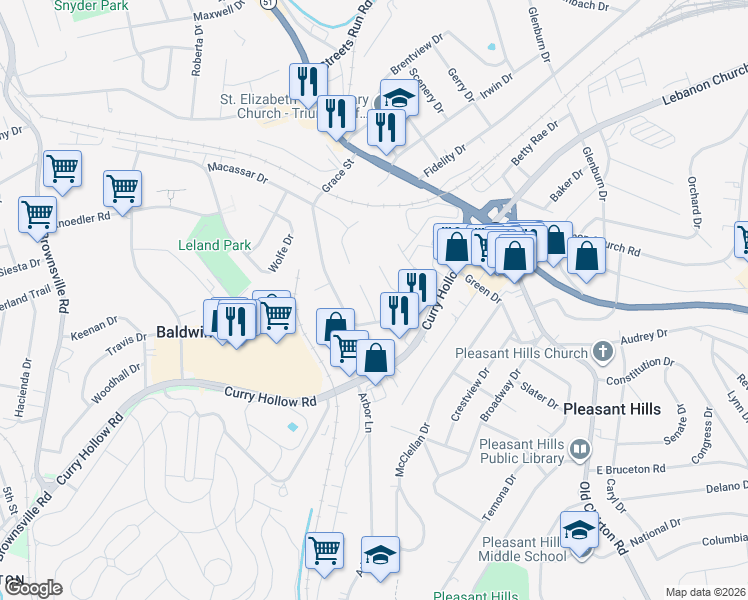 map of restaurants, bars, coffee shops, grocery stores, and more near 408 Sabbath Drive in Pittsburgh