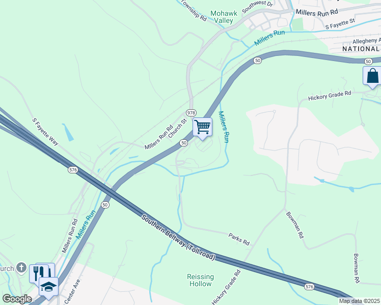 map of restaurants, bars, coffee shops, grocery stores, and more near 151 Parks Road in Bridgeville
