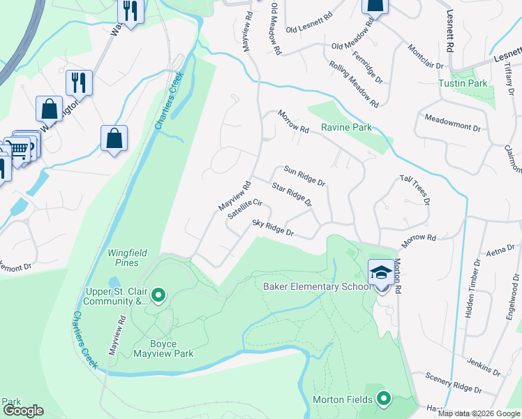 map of restaurants, bars, coffee shops, grocery stores, and more near 1240 Satellite Circle in Pittsburgh