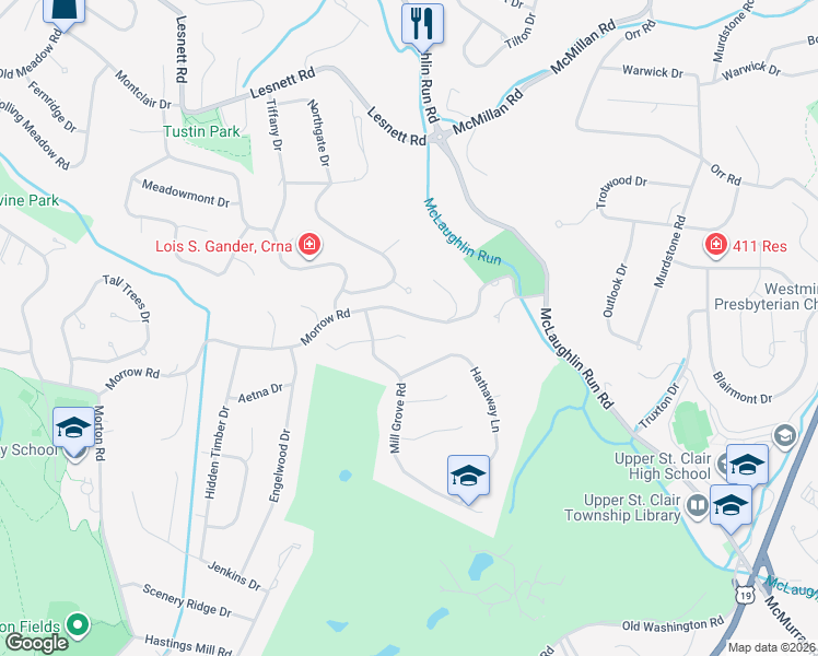 map of restaurants, bars, coffee shops, grocery stores, and more near 2264 Sidgefield Lane in Pittsburgh