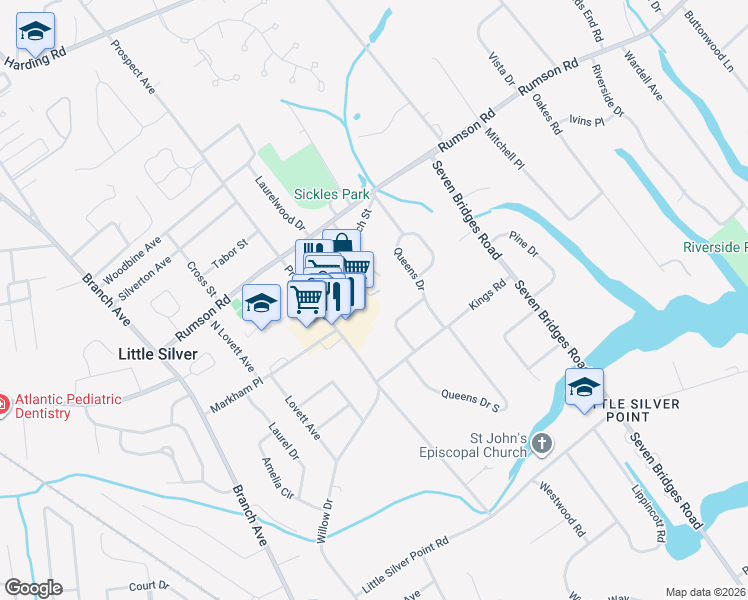 map of restaurants, bars, coffee shops, grocery stores, and more near 59 Cheshire Square in Little Silver