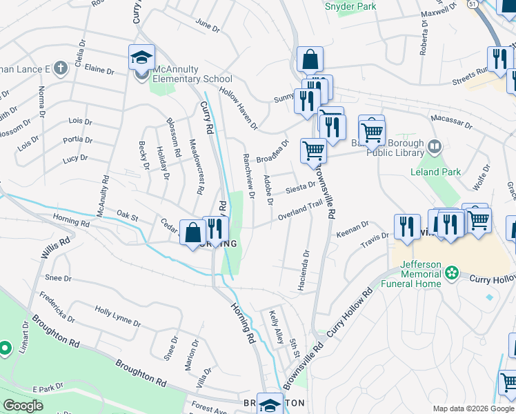 map of restaurants, bars, coffee shops, grocery stores, and more near 5302 Ranchview Drive in Pittsburgh