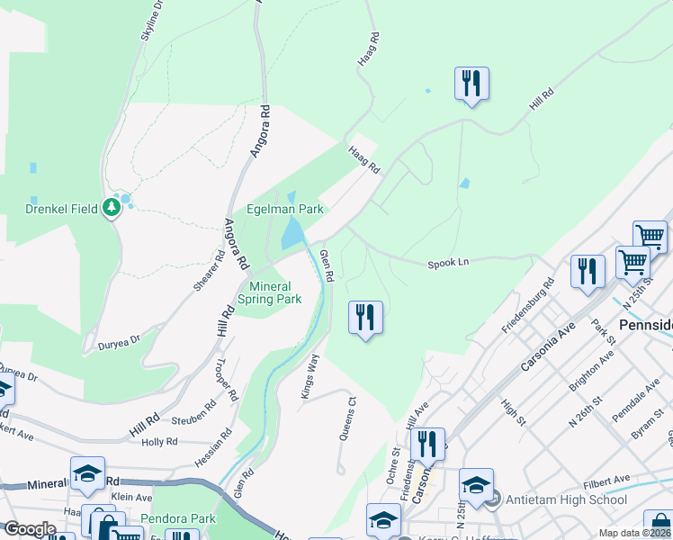 map of restaurants, bars, coffee shops, grocery stores, and more near 4 Eagle Lane in Reading