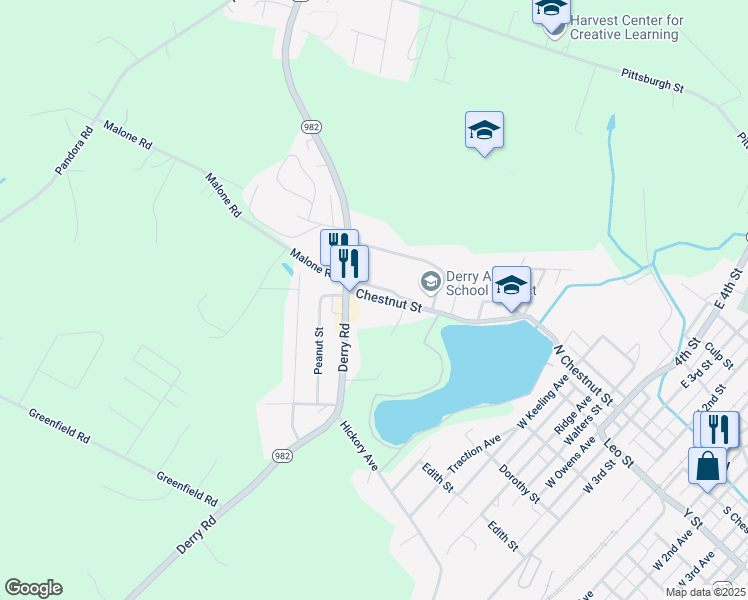map of restaurants, bars, coffee shops, grocery stores, and more near 1015 Chestnut Street in Derry