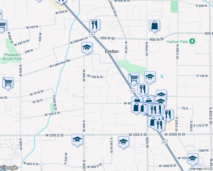 map of restaurants, bars, coffee shops, grocery stores, and more near 77 North 250 West in Lindon