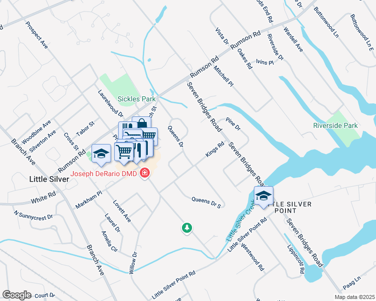map of restaurants, bars, coffee shops, grocery stores, and more near 66 Queens Drive South in Little Silver