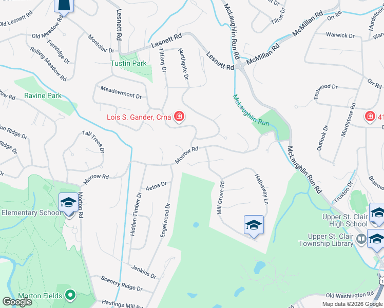 map of restaurants, bars, coffee shops, grocery stores, and more near 2299 Morrow Road in Upper Saint Clair