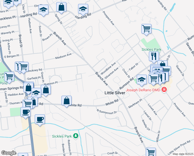 map of restaurants, bars, coffee shops, grocery stores, and more near 313 Branch Avenue in Little Silver