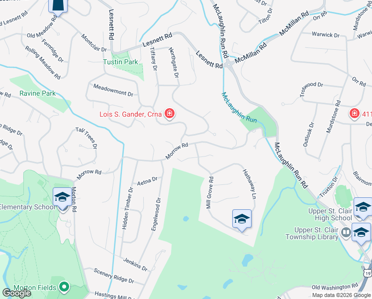 map of restaurants, bars, coffee shops, grocery stores, and more near 2299 Morrow Road in Upper Saint Clair