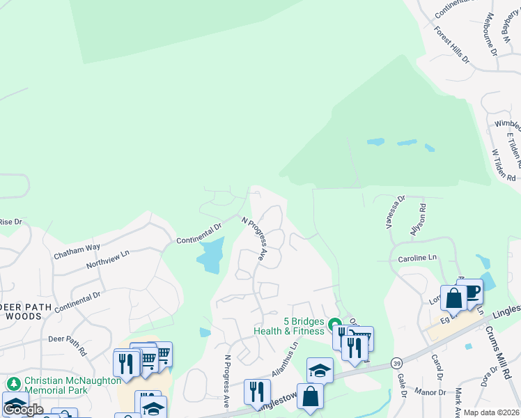 map of restaurants, bars, coffee shops, grocery stores, and more near 413 Waverly Woods Drive in Harrisburg