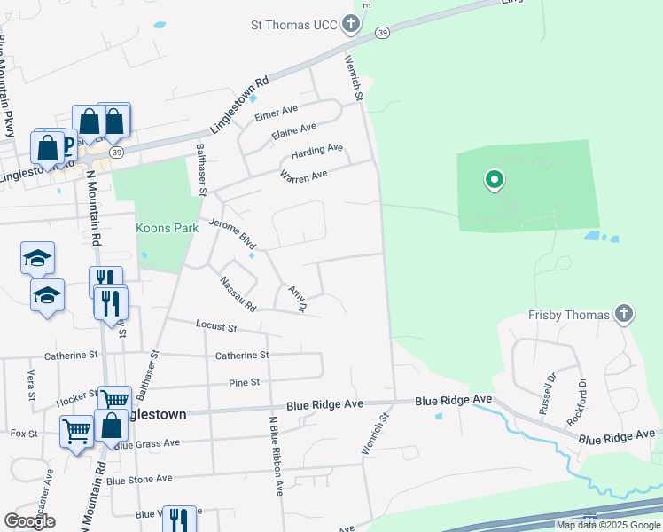 map of restaurants, bars, coffee shops, grocery stores, and more near 6429 Whisper Wood Lane in Harrisburg