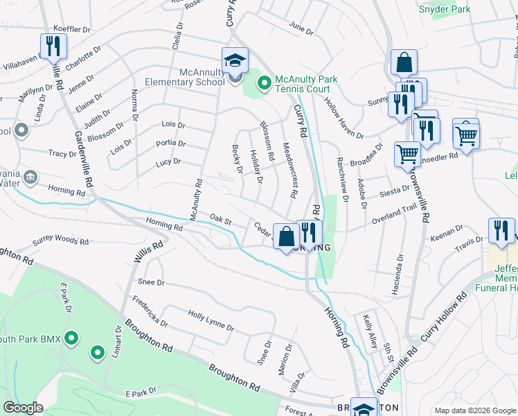 map of restaurants, bars, coffee shops, grocery stores, and more near 321 Olympic Road in Pittsburgh